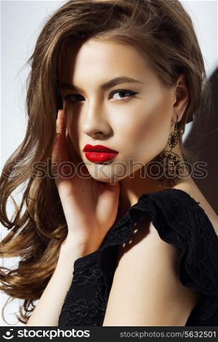 Charisma. Gorgeous Aristocratic Woman with Red Lips