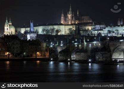 Charles bridge and Prague castle at night