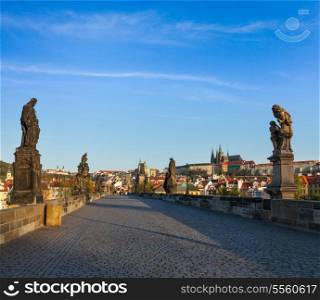 Charles bridge and Prague castle in the early morning. Prague, Czech Republic