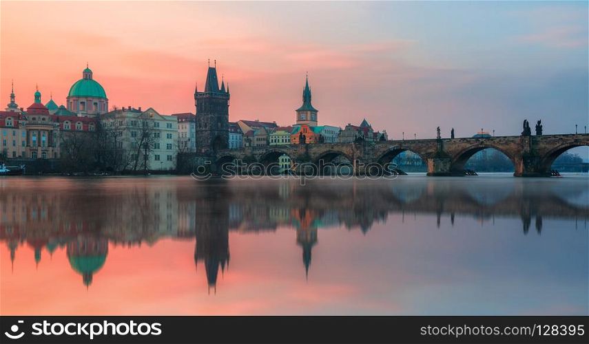 Charles Bridge and Vltava River in Prague, Czech Republic, travel destination