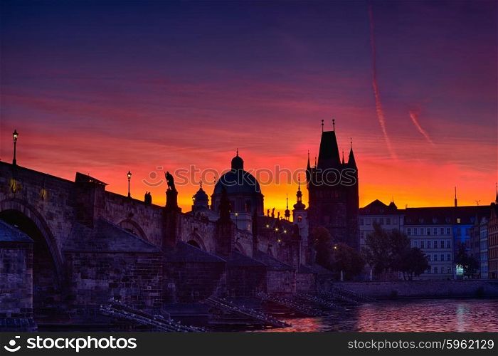 Charles bridge before dawn, prague, Czech Republic