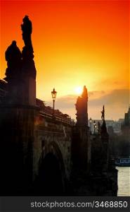 charles bridge Prague at sunset