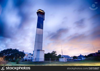 Charleston lighthouse at night located on Sullivan&rsquo;s Island in South Carolina