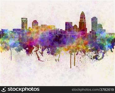 Charlotte skyline in watercolor background