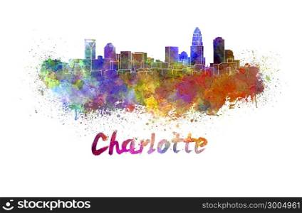 Charlotte skyline in watercolor splatters with clipping path. Charlotte skyline in watercolor