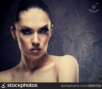 Charm. Female stylish portrait against abstract background