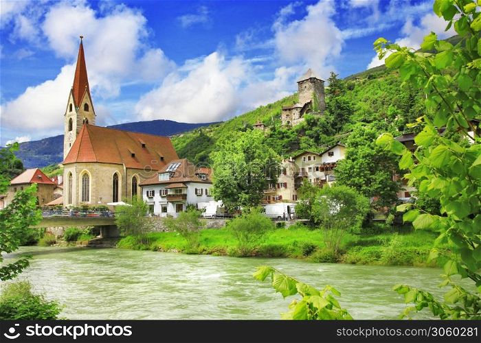 Charming alpine village Chiusa in Alto Adige, Bolzano province. Northern Italy