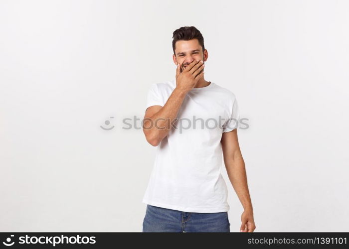 Charming handsome. Handsome young man in casual wear while standing isolated on white background.. Charming handsome. Handsome young man in casual wear while standing isolated on white background