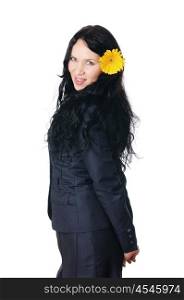charming young business woman with a yellow flower in the hands
