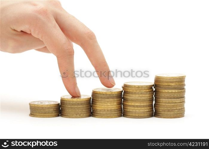 Chart made of coins isolated on white background