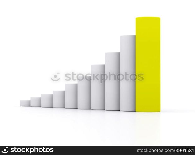 chart success of the cylinders on a white background with a yellow leader. 3d