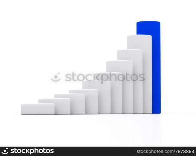 chart success of the cylinders on a white background with blue leader. 3d