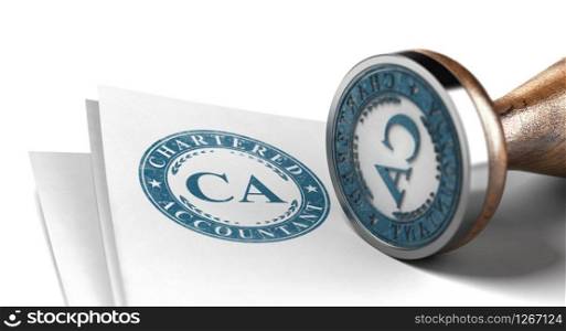 Chartered Accountant Certification. Blue Stamp Printed on a sheet of Paper Over White Background. 3d illustration. Chartered Accountant Certification.