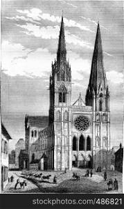 Chartres Cathedral, vintage engraved illustration. Magasin Pittoresque 1836.