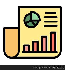 Charts in a document icon. Outline charts in a document vector icon color flat isolated. Charts in a document icon color outline vector