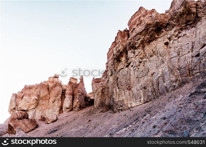 Charyn Canyon bottom view - geological formation consists of amazing big red sand stone. Charyn National Park. Kazakhstan. Charyn Canyon bottom view - geological formation consists of amazing big red sand stone. Charyn National Park. Kazakhstan.