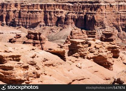 Charyn Canyon top view - geological formation consists of amazing big red sand stone. Charyn National Park. Kazakhstan. Charyn Canyon top view - geological formation consists of amazing big red sand stone. Charyn National Park. Kazakhstan.