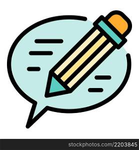 Chat bubble and pencil icon. Outline chat bubble and pencil vector icon color flat isolated. Chat bubble and pencil icon color outline vector