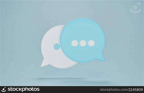 Chat bubble icons or speech bubbles sign symbol on blue pastel background. Concept of chat, communication or dialogue. 3d rendering illustration.