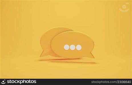 Chat icon or speech bubbles symbol on yellow pastel background. Concept of chat, communication or dialogue. 3d rendering illustration.