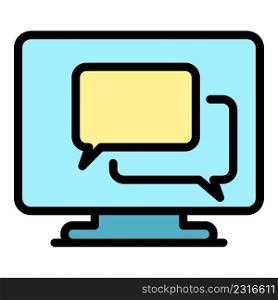 Chat monitor icon. Outline chat monitor vector icon color flat isolated. Chat monitor icon color outline vector
