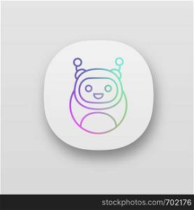 Chatbot app icon. UI/UX user interface. Modern robot. Talkbot. Online helper. Virtual assistant. Digital service support. Web or mobile application. Vector isolated illustration. Chatbot app icon