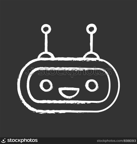 Chatbot chalk icon. Talkbot. Laughing chat bot. Modern robot. Virtual assistant. Conversational agent. Isolated vector chalkboard illustration. Chatbot chalk icon