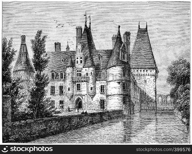 Chateau de Maintenon, vintage engraved illustration.