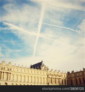 Chateau de Versailles and sky with Retro Filter Effect