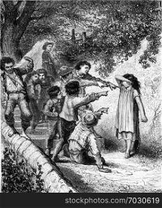Cheating at play! Cheat the game!, Composition and design of Theophile Schuler, vintage engraved illustration. Magasin Pittoresque 1873.