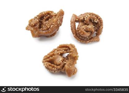 Chebakia, Moroccan honey cookies special for the time of Ramadan on white background