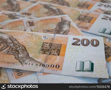 Chech currency. Money of Czesh Republic, financial background. CZK. Macro shot. Money of Czesh Republic, business background. CZK. Closeup photo