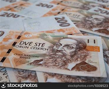 Chech currency. Money of Czesh Republic, financial background. CZK. Macro shot. Money of Czesh Republic, business background. CZK. Closeup photo