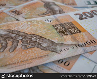 Chech currency. Money of Czesh Republic, financial background. CZK. Macro shot. Money of Czesh Republic, business background. CZK. Closeup photo