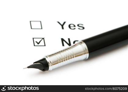 Check boxes and pen isolated on the white