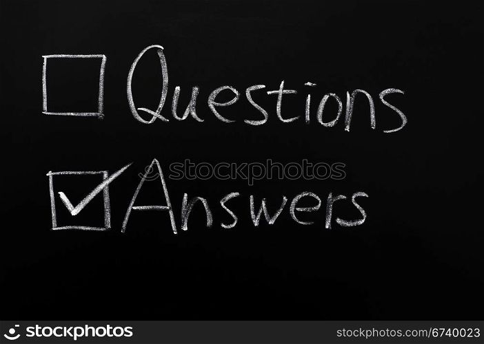 Check boxes of questions and answers on a blackboard
