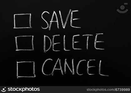 Check boxes of save,delete and cancel on a blackboard
