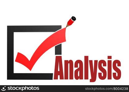 Check mark with analysis word image with hi-res rendered artwork that could be used for any graphic design.