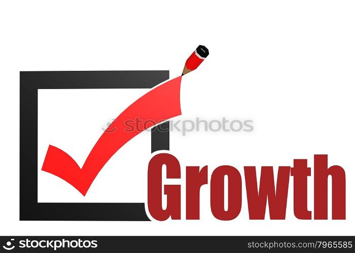 Check mark with growth word image with hi-res rendered artwork that could be used for any graphic design.