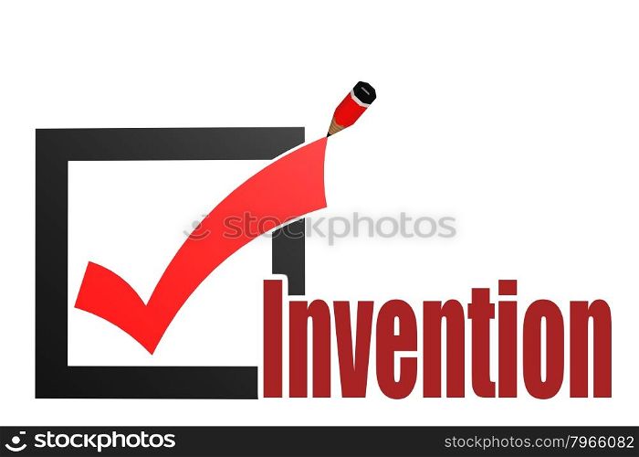 Check mark with invention word image with hi-res rendered artwork that could be used for any graphic design.