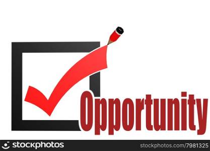 Check mark with opportunity word image with hi-res rendered artwork that could be used for any graphic design.