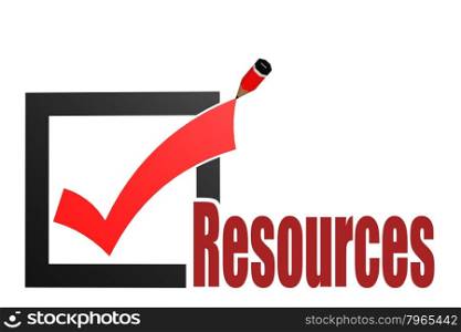 Check mark with resources word image with hi-res rendered artwork that could be used for any graphic design.