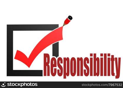 Check mark with responsibility word image with hi-res rendered artwork that could be used for any graphic design.