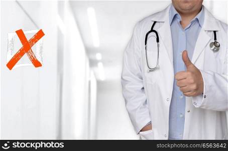 Checkbox concept and doctor with thumbs up.. Checkbox concept and doctor with thumbs up