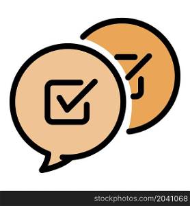 Checkbox in chat bubbles icon. Outline checkbox in chat bubbles vector icon color flat isolated. Checkbox in chat bubbles icon color outline vector