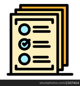 Checklist paper icon. Outline checklist paper vector icon color flat isolated. Checklist paper icon color outline vector