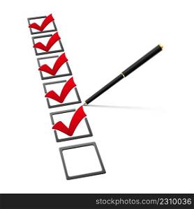 Checklist with pen vector illustration on white background.. Checklist with pen vector illustration on white background
