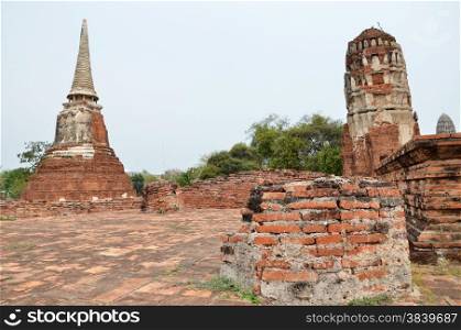 Chedi and ruin castle in Ayutthaya, Thailand.