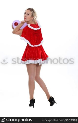 Cheeky Miss Santa looking over her shoulders
