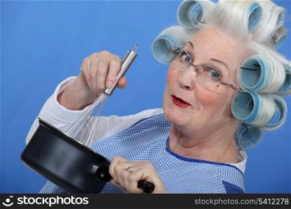 Cheeky older woman in rollers